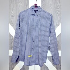 027. Men’s Banana Republic non-iron slim fit plaid blue shirt L 16-16-1/2 34/35"